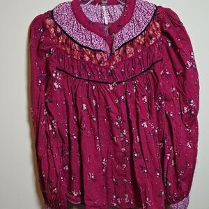 Free People Berry Paloma Ruffled Long Sleeve Top.  Size Small